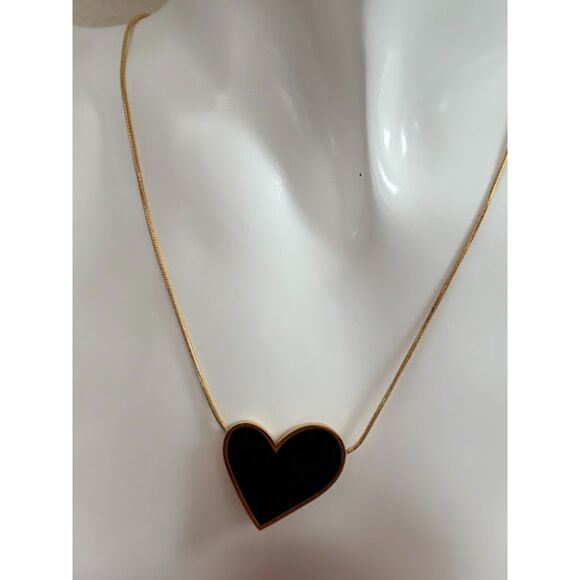18K Black & Gold Heart Shape Titanium Steel Necklace - Picture 3 of 5